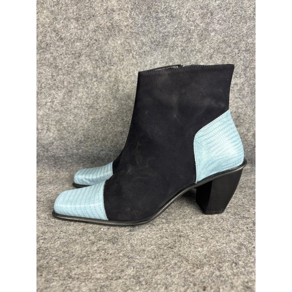Massimo Boots Womens Size 7M Black Blue Nubuck‎ Leather Pointed Toe Western